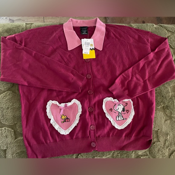 Peanuts | Sweaters | Peanuts Snoopy Woodstock Pink Cardigan With ...